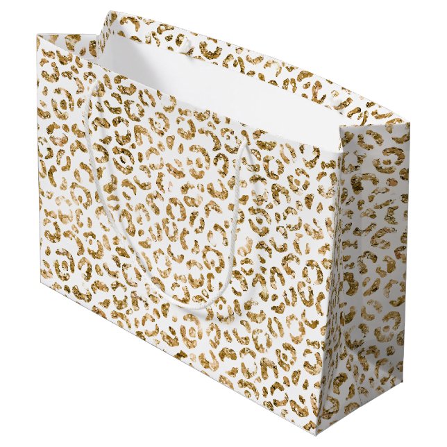 Gold Glitter Leopard Print Large Gift Bag (Back Angled)