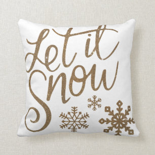 Gold Glitter Let It Snow Calligraphy Christmas Cushion