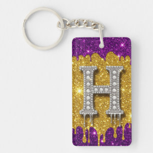 Gold Glitter Letter H Custom Name Keychain Gift