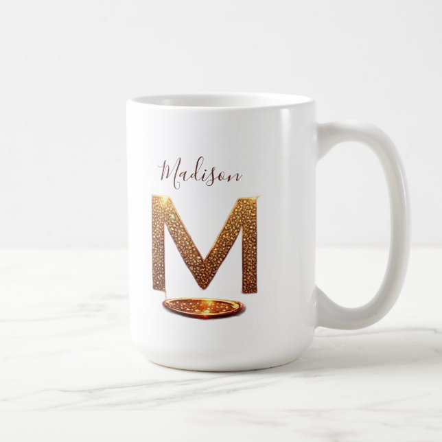 Gold Glitter Letter M Monogram Gift Coffee Mug (Right)