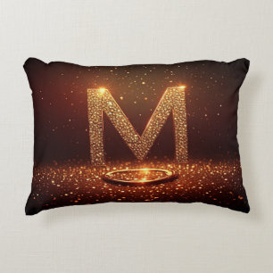 Gold Glitter Letter M Monogram Gift Decorative Cushion