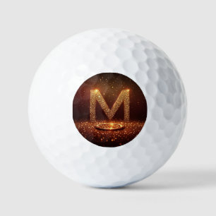 Gold Glitter Letter M Monogram Gift Golf Balls