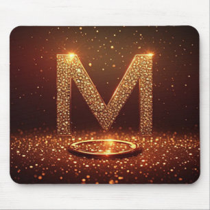 Gold Glitter Letter M Monogram Gift Mouse Mat