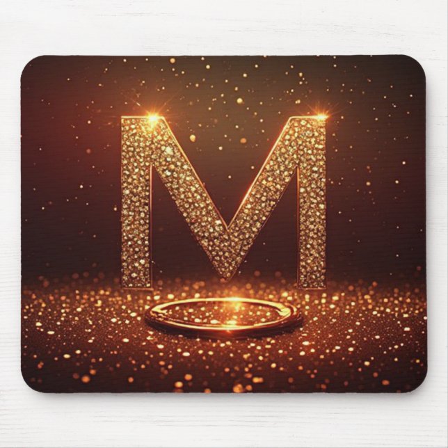 Gold Glitter Letter M Monogram Gift Mouse Mat (Front)