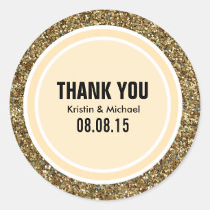 Gold Glitter & Light Peach Thank You Label