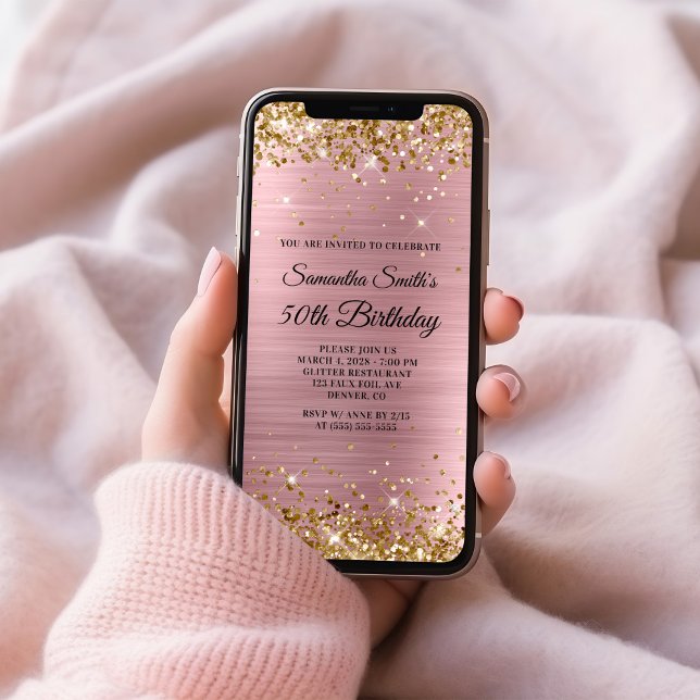Gold Glitter Light Pink Foil 50th Birthday Invitation (Gold Glitter Light Pink Foil 50th Birthday Invitation)