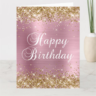 Gold Glitter Light Pink Foil Big Happy Birthday Card