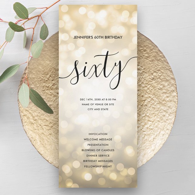 Gold Glitter Lights 60th Birthday Programs  Invitation (Gold Glitter Lights 60th Birthday Programs)