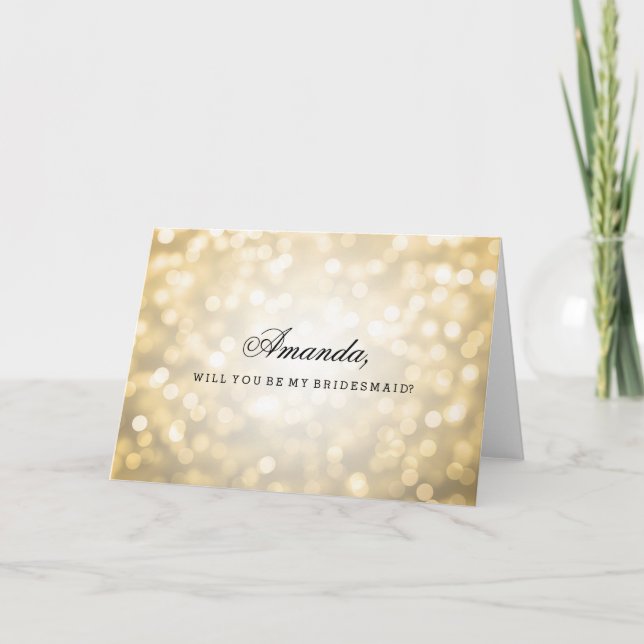 Gold Glitter Lights Be My Bridesmaid Invitation (Front)