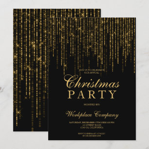 Gold glitter lights black corporate chic Christmas Invitation
