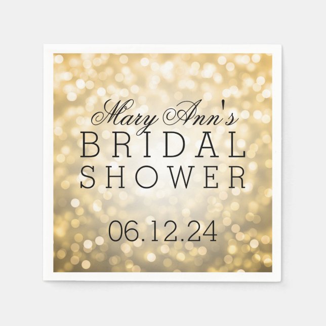 Gold Glitter Lights Elegant Bridal Shower Favour Napkin (Front)