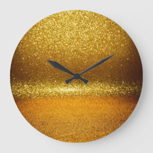 Gold glitter lights, vintage Christmas texture. Large Clock