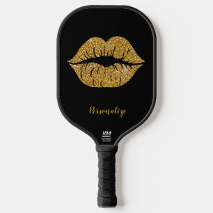 Gold Glitter Lip Glam Sparkle Trendy Official USA Pickleball Paddle