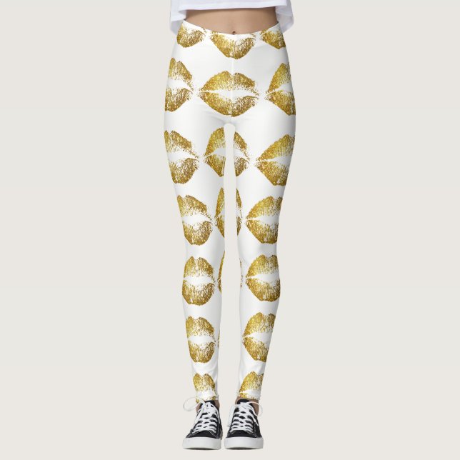 Gold Glitter Lips #2 Leggings (Front)