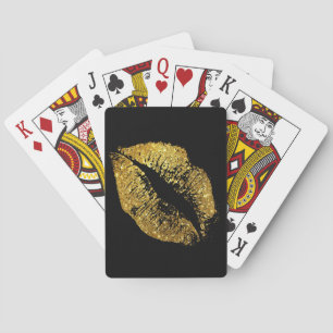 Gold Glitter Lips #2 Playing Cards