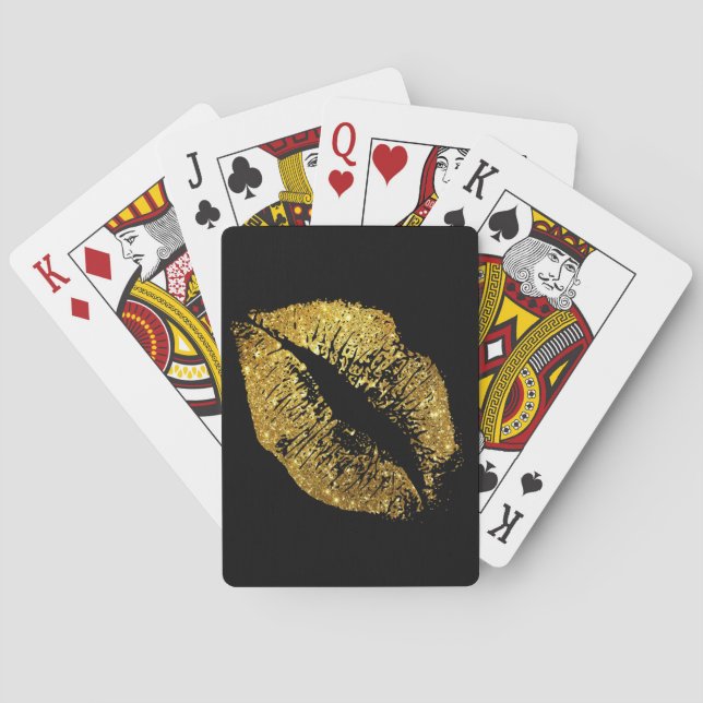 Gold Glitter Lips #2 Playing Cards (Back)