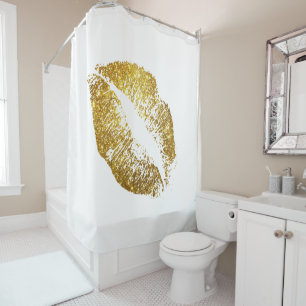 Gold Glitter Lips #2 Shower Curtain