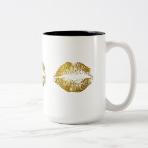 Gold Glitter Lips #2 Two-Tone Coffee Mug