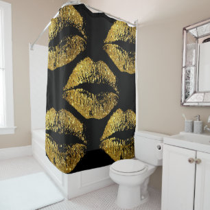 Gold Glitter Lips #3 Shower Curtain