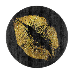 Gold Glitter Lips #4 Cutting Board