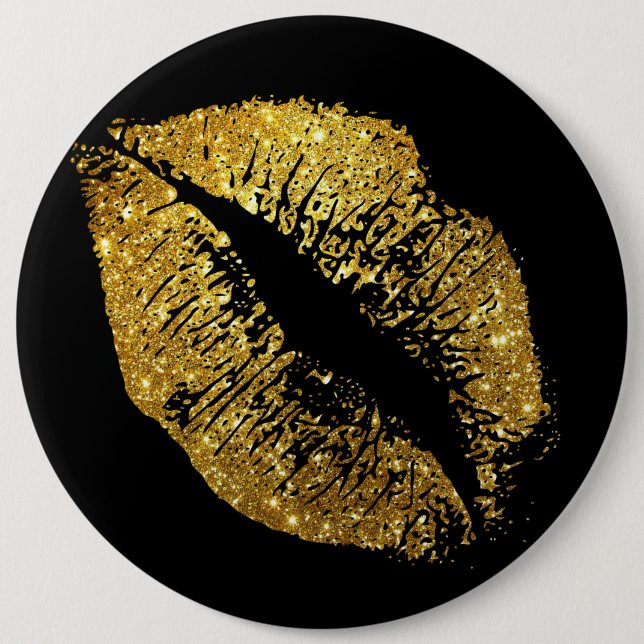Gold Glitter Lips 6 Cm Round Badge (Front)