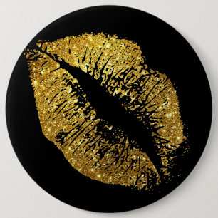 Gold Glitter Lips 6 Cm Round Badge