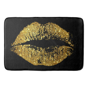Gold Glitter Lips Bath Mat