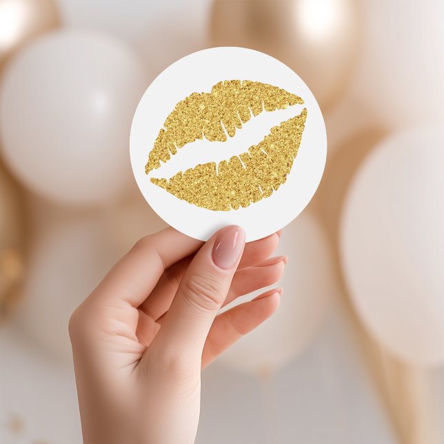 Gold Glitter Lips Classic Round Sticker (Gold Glitter Lips Classic Round Sticker)