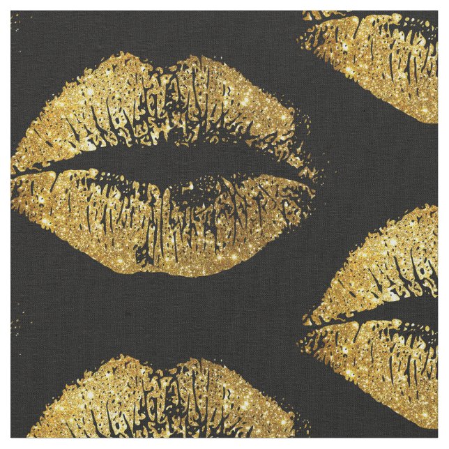 Gold Glitter Lips Fabric (Close Up)