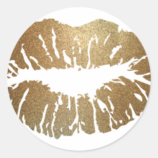 Gold glitter lips, luxury style classic round sticker