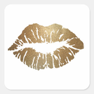 Gold glitter lips, luxury style square sticker