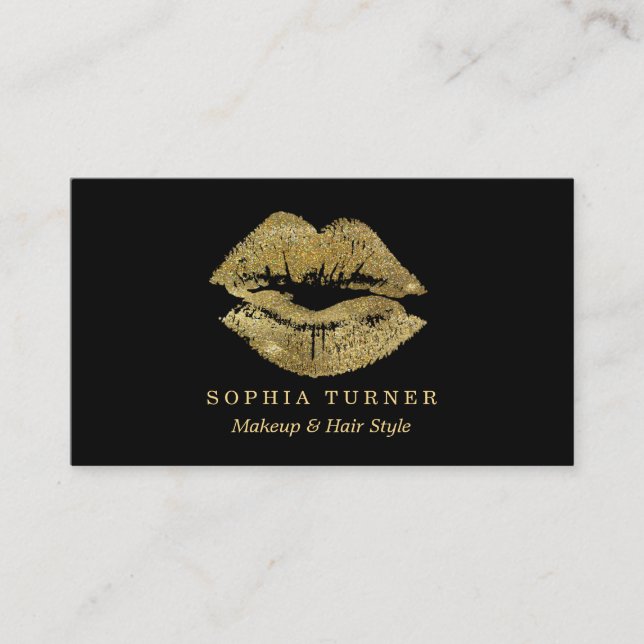Gold Glitter Lips Makeup Artist Business Card (Front)