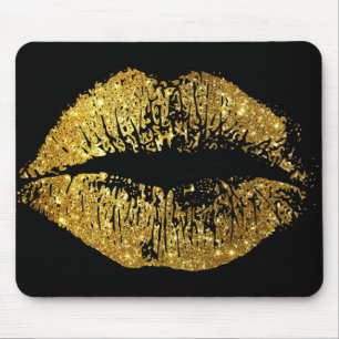 Gold Glitter Lips Mouse Mat