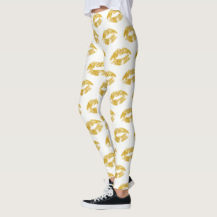 Gold Glitter Lips Pattern Leggings