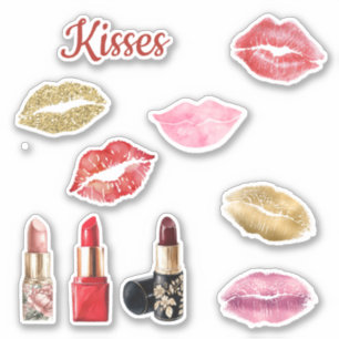 Gold Glitter Lips Red Kisses