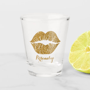 Gold Glitter Lips Sparkle Glam Personalised Shot Glass