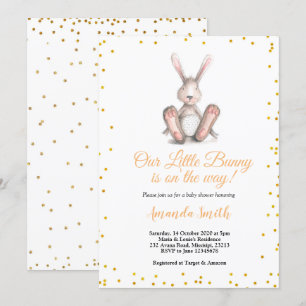 Gold Glitter Little Bunny Baby Shower Invitation