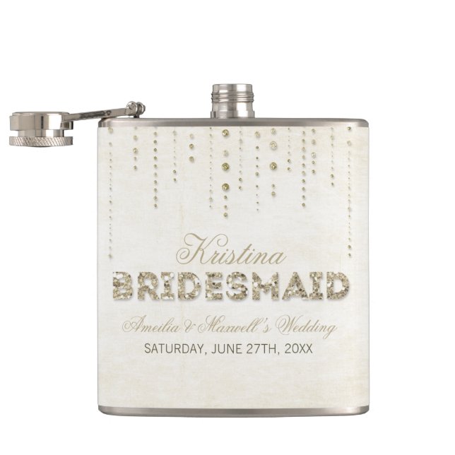 Gold Glitter Look Bridesmaid Flask (Opened)