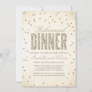 Gold Glitter Look Confetti Dots Rehearsal Dinner Invitation