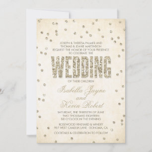 Gold Glitter Look Confetti Dots Wedding Invitation