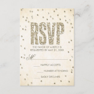 Gold Glitter Look Confetti Dots Wedding RSVP Card