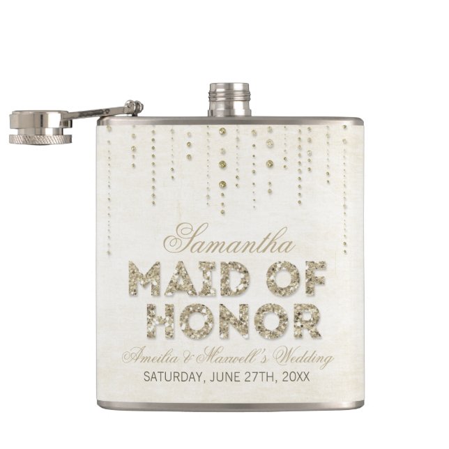 Gold Glitter Look Maid of Honour Flask (Opened)