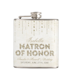 Gold Glitter Look Matron of Honour Flask