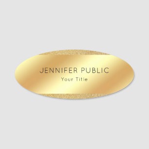 Gold Glitter Look Personalised Elegant Oval Name Tag