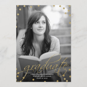 Gold Glitter Look Photo Graduation Invitation