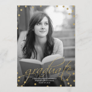 Gold Glitter Look Photo Graduation Invitation