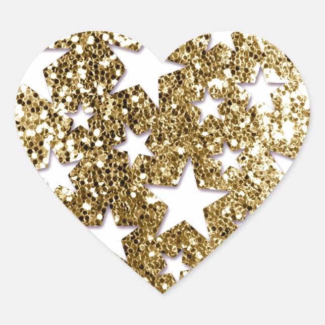 Gold Glitter Look Stars Heart Sticker (Front)