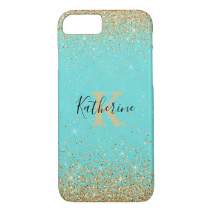 Gold Glitter Look Turquoise iPhone 7/8 Case