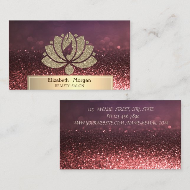 Gold Glitter Lotus Bokeh Beauty Salon Business Card (Front/Back)