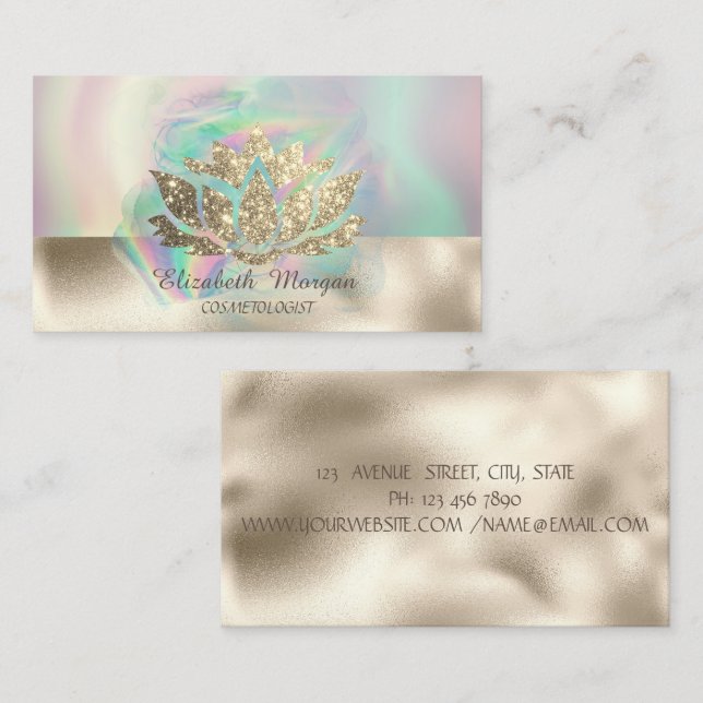 Gold Glitter Lotus Colourful Business Card (Front/Back)